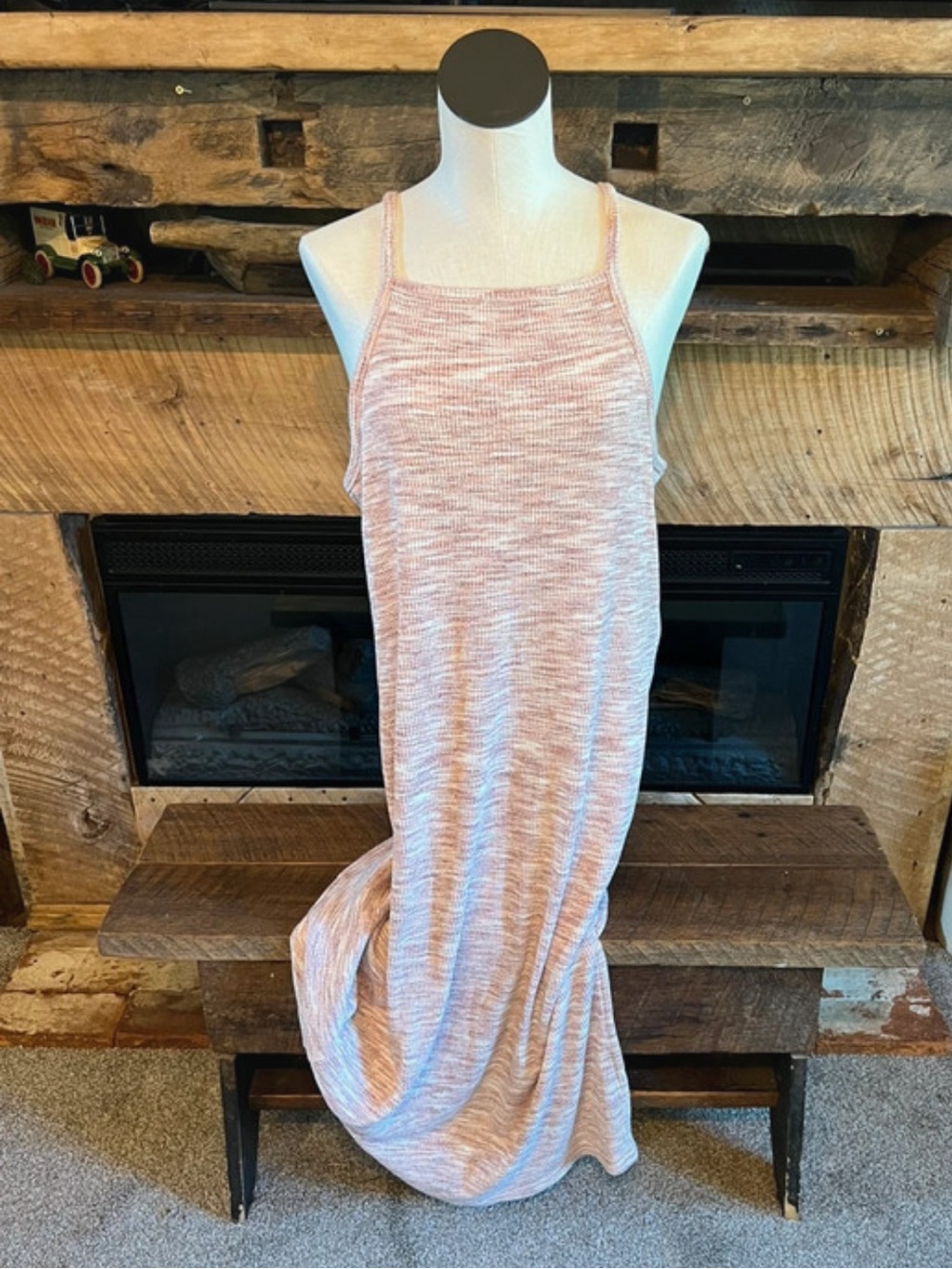 Old Navy Pink Heather Ribbed Maxi Dress with Spaghetti Straps